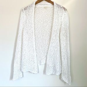 EILEEN FISHER White Open Knit Cardigan Sweater Italian Yarn Large